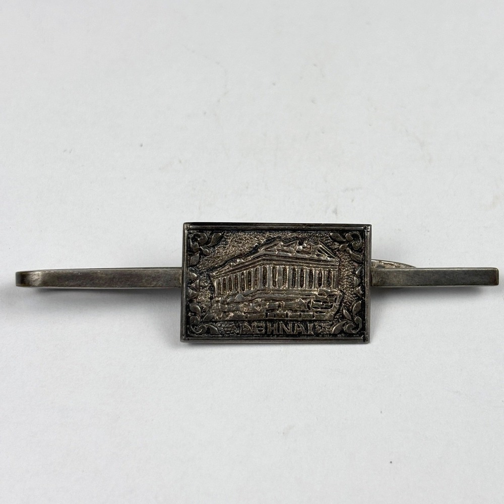 Vintage Athens Greece Parthenon Tie Clip Souvenir Silver Tone Athnai Temple